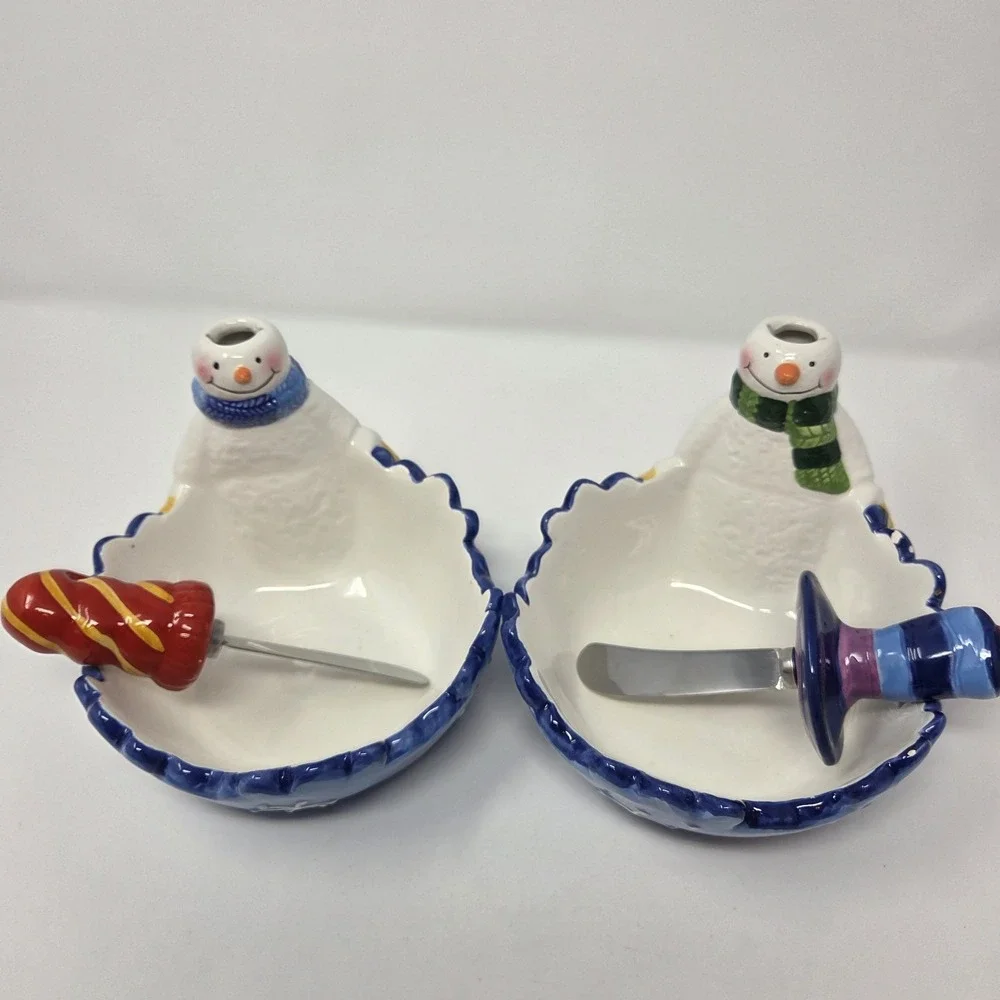 Snowman Dip Bowls‎ & Spreaders Set Of 2 By Seasonal Elements Christmas Holiday